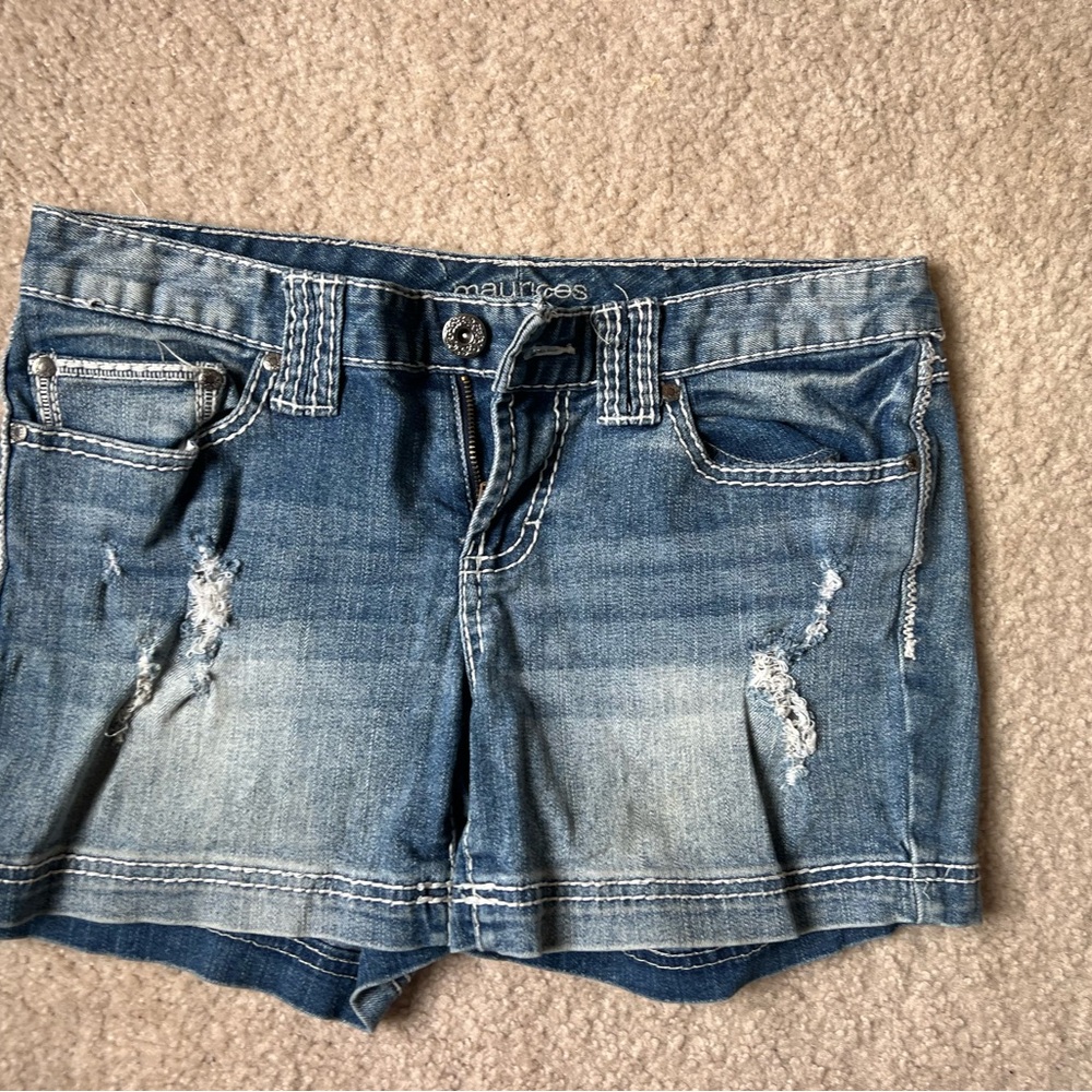Maurices Faded Blue Distressed Denim Shorts